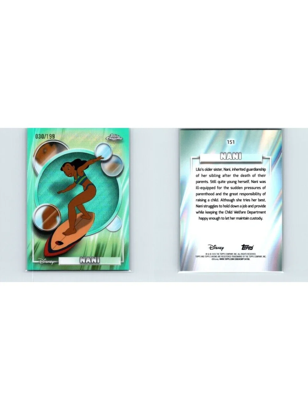2026 Topps Chrome Disney Nani #151 Aqua Refractor #/199